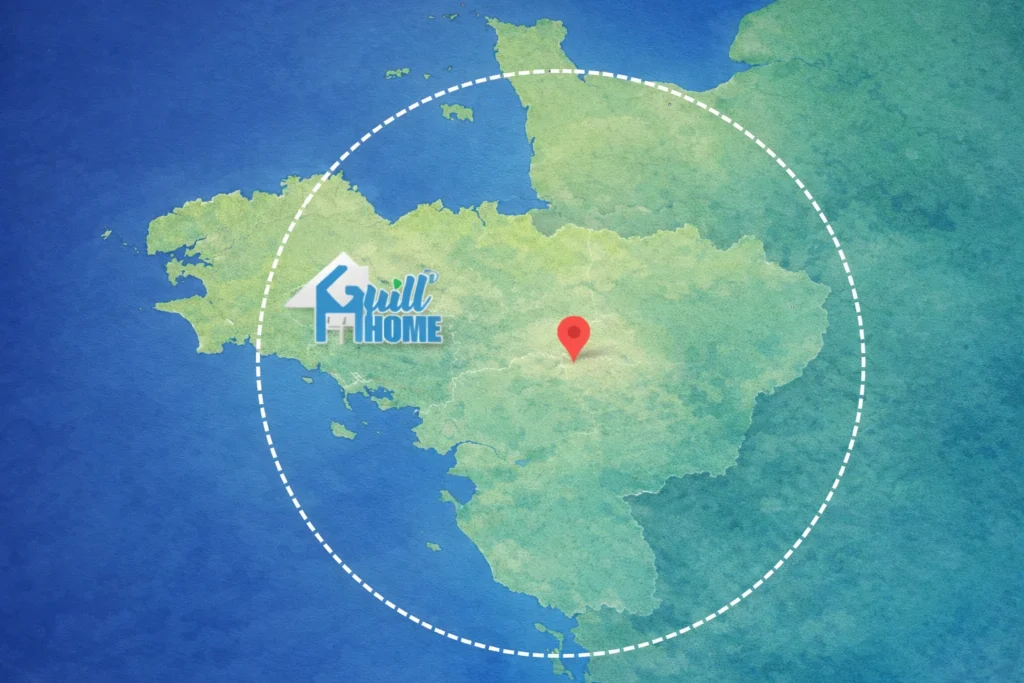 Carte de l'ouest de la France avec l'emplacement de l'entreprise Guill'home à Cossé-le-Vivien
